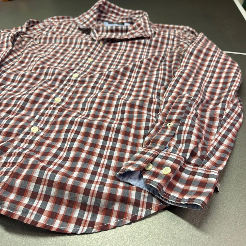 Banana Republic Custom 078 Wash Shirt Large‎ Tailored Slim Fit Plaid Red Blue
